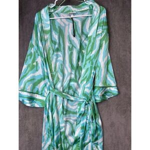 Diane Von Furstenberg Womens XS Robe Kimono Belted Blue Green Abstract Print